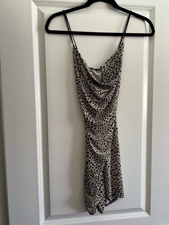 Dresses & Skirts - Leopard Print Cowl Neck Slip Dress - Beige/Black